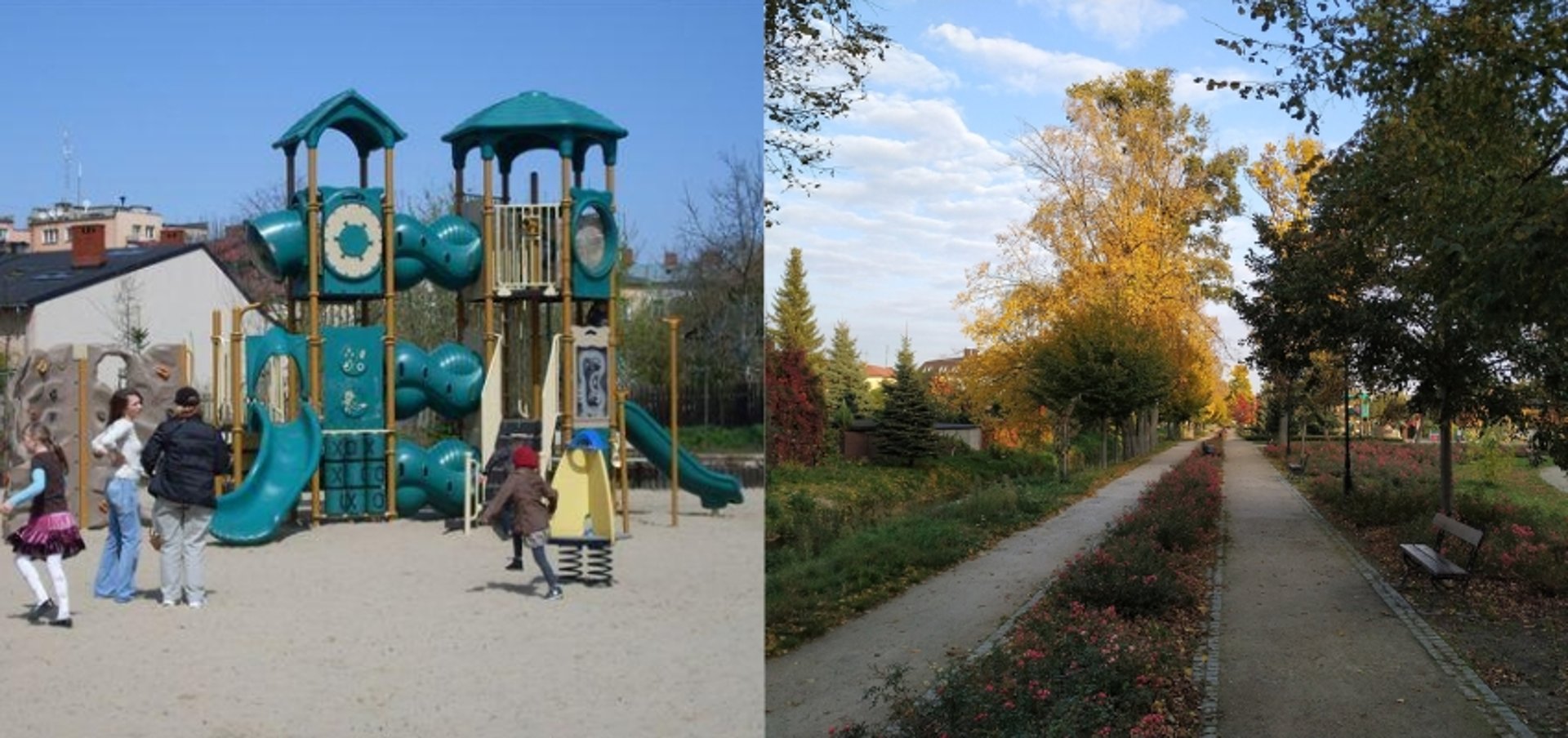 Park miejski Łuków z nowo otwartą tężnią i placami zabaw dla dzieci